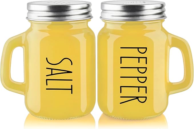 Yellow Salt and Pepper Shakers Set - Yellow Kitchen Decor and Accessories for Home Restaurants Wedding - Glass Salt and Pepper Set for Cooking Table, RV, BBQ, Easy to Clean & Refill by ZOSUJO