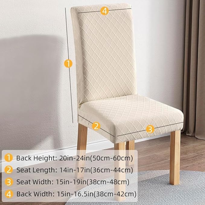 Fuloon Dining Chair Slipcover, Stretch Parson Chair Protector for Home | Waterproof Rhombic Jacquard-beige, Set of 2, Super Fit, Removable, Suits for Hotel, Dining Room, Ceremony, Banquet Party - Image 2