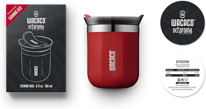 WACACO Octaroma Classico Vacuum Insulated Coffee Mug, Double-wall Stainless Steel Travel Tumbler With Drinking Lid, 6 fl oz (180ml), Carmine Red - Image 6