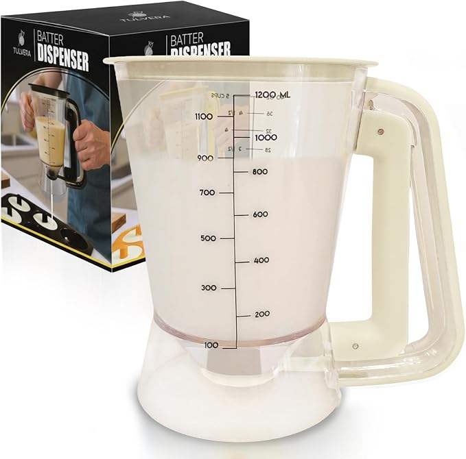 Pancake Batter Dispenser | 5-Cup Mix Pourer for Pancakes, Waffles, Crepes, Muffins, Cupcakes | Squeeze Handle, Portion Control Pitcher, Durable Drip-Free Design | Baking Accessories (Buttercream) by Tulvera