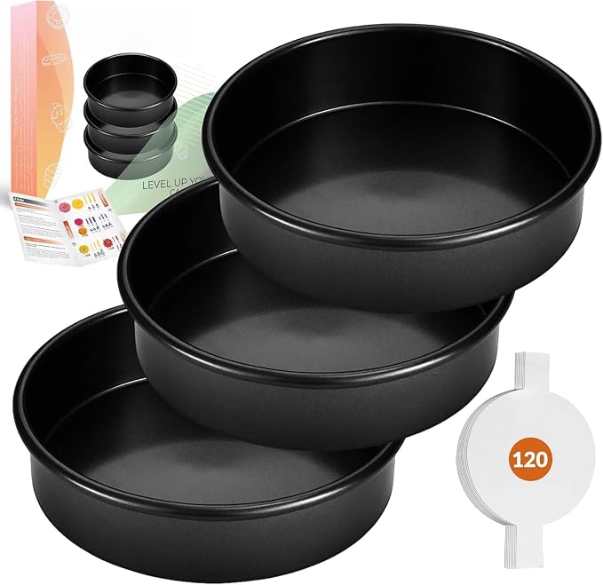 RFAQK 6 inch cake pans Set,3 PCs Nonstick mini cake pans with 120 Parchment Papers, Smash Cake Pans Set For Birthday, Diswasher Safe by RFAQK