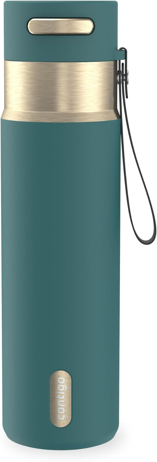 Contigo AutoSeal 24 oz Stainless Steel Vacuum-Insulated Water Bottle with Leakproof Push-Button Spout & Lock, Carry Strap, BPA-Free & Lead-Free, Dishwasher Safe by Unknown