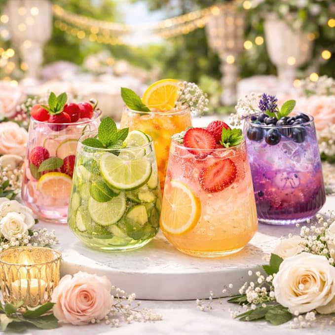 40 Pack 12oz Ribbed Stemless Disposable Plastic Wine Glasses, Shatterproof | BPA-Free Recyclable Reusable Cocktail Champagne Whiskey Cups, Unbreakable Clear PET for Wedding Party Birthday Outdoor Events - Image 4