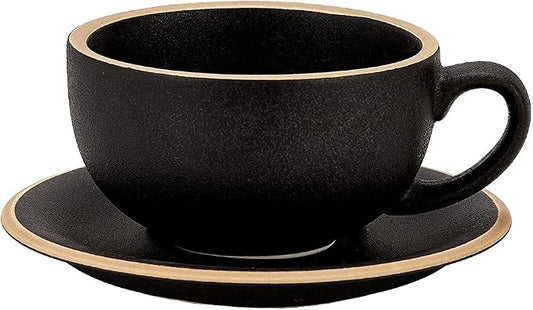 Coffeezone Vintage Design 12 oz Ceramic Latte Art Cappuccino Barista Cup with Saucer (Rough Black) by Coffeezone