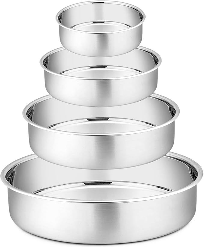 P&P CHEF Cake Pan Set for Baking, 4" + 6" + 8" + 9.5" Round Cake Pans Tins | 4 Pieces & 4 Sizes, Premium Stainless Steel, Ideal for Layer Tier Cakes in Birthday Wedding, Oven & Pot & Dishwasher Safe by PPCHEF