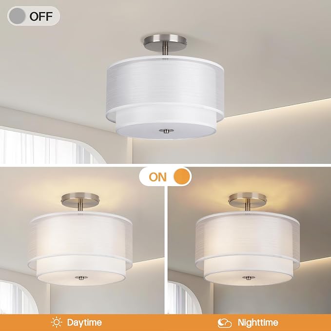 Semi Flush Mount Ceiling Light Fixture,Bedroom Ceiling Lights,12.6'' Light Fixtures Ceiling Mount,Drum Light Fixture,3-Light Modern Close to Ceiling Lamps for Living Room Dining Room Kitchen Entryway - Image 3