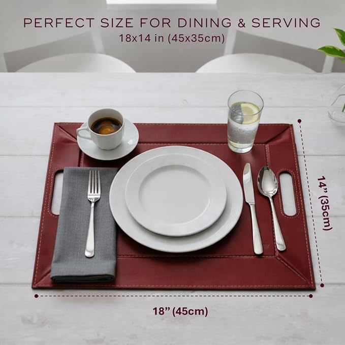 FREEFORM PLACEsMAT 2-in-1 Faux Leather Placemat & Serving Tray | Reversible Design, Lays Flat & Easy to Clean | Ottoman Food Tray, Perfect Housewarming Gift, 18” x 14” (Burgundy & Gunmetal, Single) - Image 7