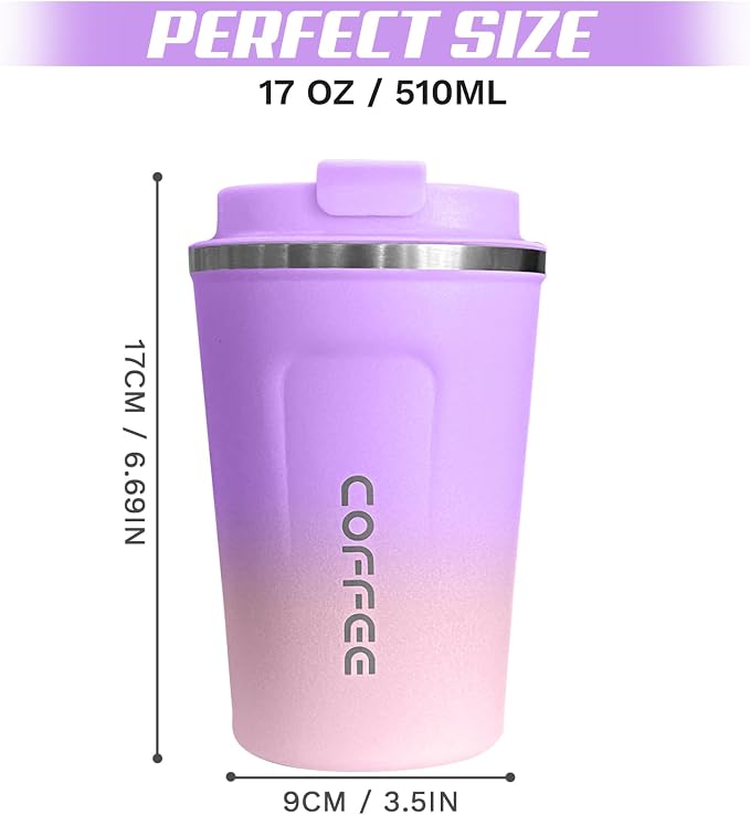 SPLMIFA Travel coffee mugs leak-proof,coffee cups with lids, stainless steel vacuum insulated coffee tumblers, thermal insulation cups for men & women keep drinks hot & cold(2nd-Purple Pink, 17OZ) - Image 4
