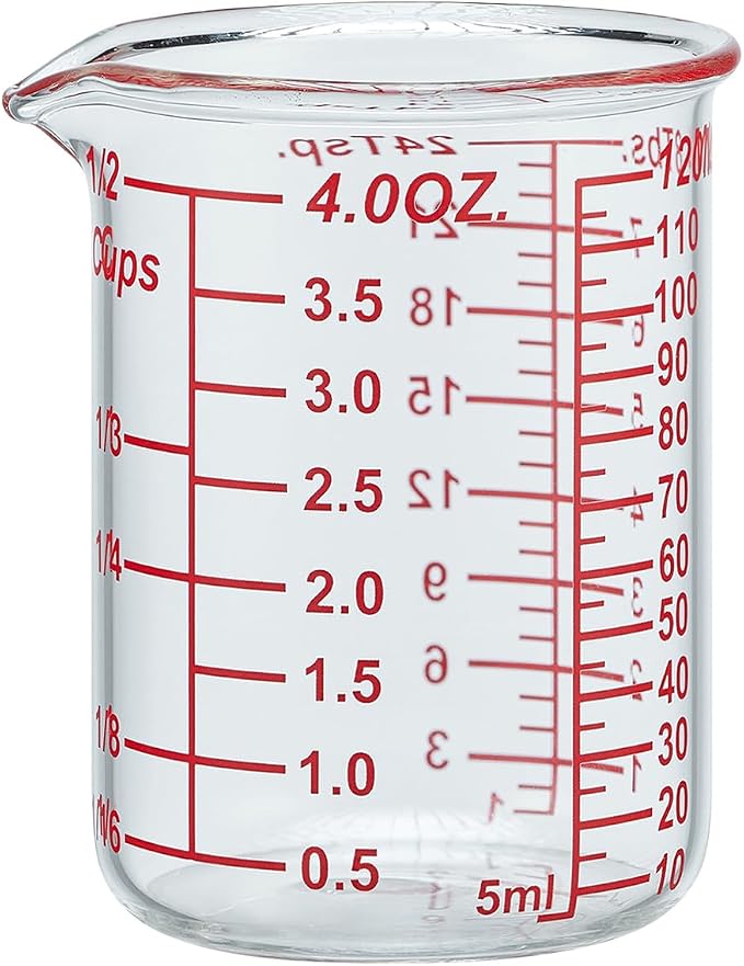 120 ML/4OZ High Borosilicate Glass Measuring Cup-V-Shaped Spout,Glass Measuring Beaker for Kitchen or Restaurant, Easy to Read(SINGLE) by AckersBORO33