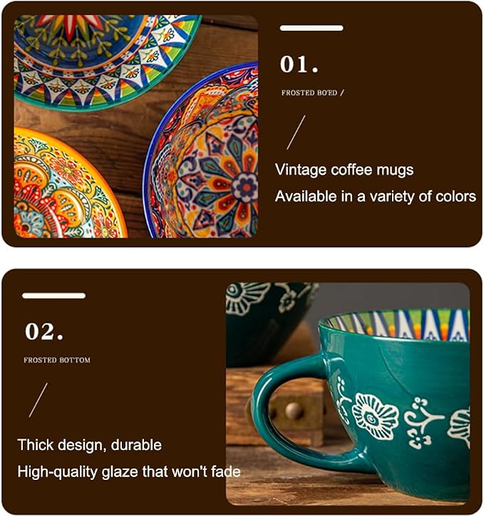 Bohemian Hand-Painted Ceramic Mug, 15 Oz Large Coffee Cup for Milk, Tea, and Breakfast, Dishwasher & Microwave Safe Artisan Cup, Baby Blue - Image 6