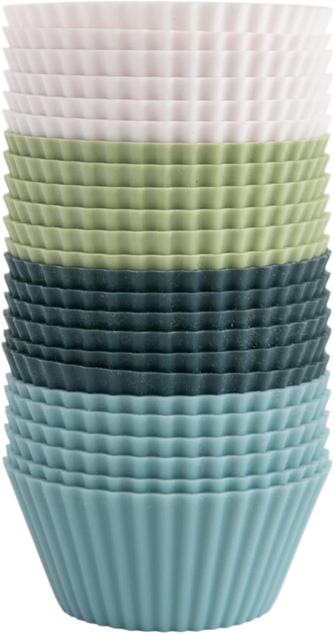 Reusable Silicone Baking Cup Silicone Muffin Liners for Cupcakes, BPA Free, Regular, 24 Pack, White Blue Green by TheSiliconeKitchen