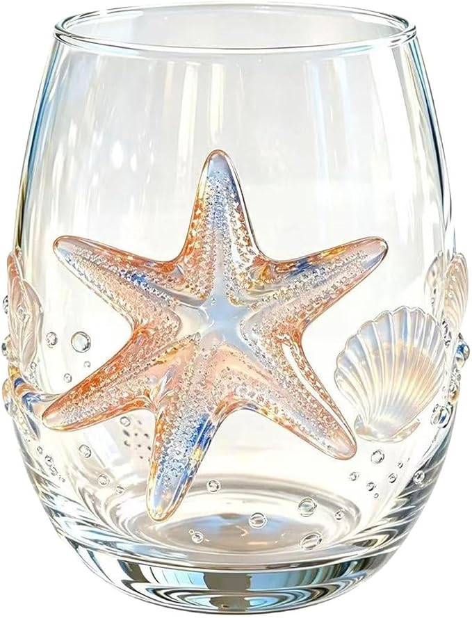 Artisanal Starfish Coral Stemless Wine Glass, 3D Sea Animals Glass 100ml | special Starfish Coral Glassware For Home, Bar, Beach Party, Red And White Wine, Cocktails by Unknown