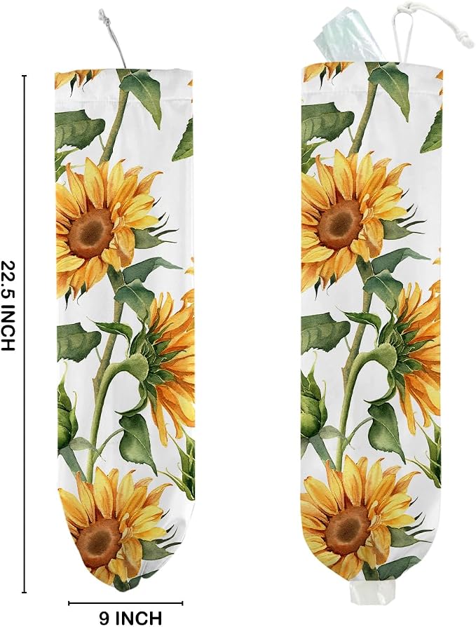 Sunflower Plastic Bag Holder for Kitchen Essentials, Wall Mount Grocery Bag Holder for Plastic Bags, Sunflower Reusable Shopping Bags Storage Dispenser for Home Kitchen Pantry, 22.5x9 Inch - Image 2