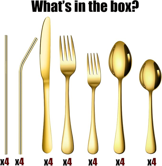 28 Pieces Gold Silverware Service for 4 Flatware Set Stainless Steel Utensils Cutlery Set Dishwasher Safe Flatware (Gold, 28) - Image 6
