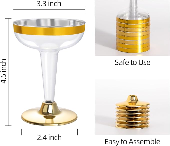 Lullaby 50PCS 5oz Stemmed Plastic Champagne Coupe Glasses with Gold Rim | Elegant Plastic Champagne Glasses, Unbreakable and Crystal Clear, Perfect for Weddings, Parties, Birthdays and Daily Use - Image 2