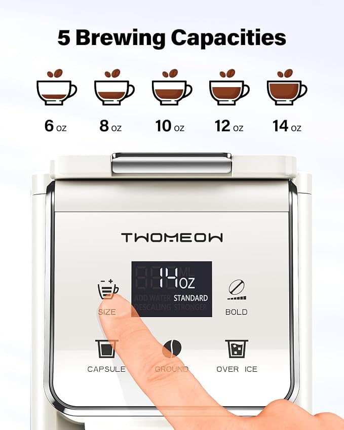 Coffee Maker Hot & Iced With Bold Setting,Single Serve Coffee Maker For K Cup And Grounds,52 Oz Removable Water Tank,6-14 Oz Brew Sizes,One Cup Kcup Coffee Machine With Reusable Filter, White - Image 4