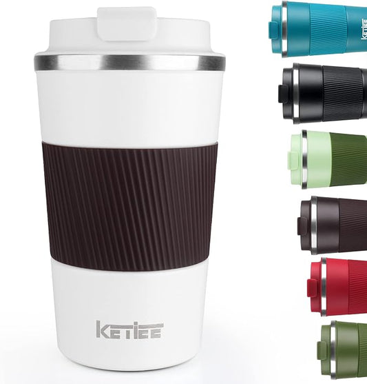 KETIEE Travel Coffee Mug 12oz: Reusable Insulated Coffee Cup with Leakproof Lid, Travel Tumbler, Vacuum Stainless Steel Coffee Mug to Go for Hot/Iced Coffee Tea Water (White) by KETIEE