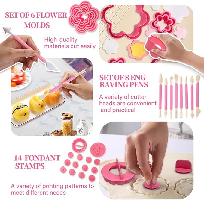 276pcs Cake Decorating Kit with Revolving Cake Turntable,Piping Bags and Tips Set, Cookie cutters,14 Fondant Stamps and Pen,120Cupcake liners,Cake Baking Supplies for Beginners