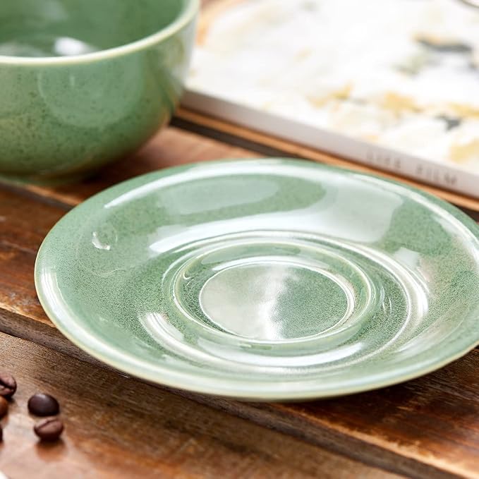 Coffeezone Vintage Design 12 oz Ceramic Latte Art Cappuccino Barista Cup with Saucer (Green) - Image 6