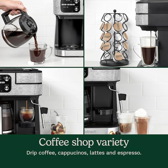 Cuisinart Coffeemaker, Coffee Center Barista Bar 4-In-1 Coffee Machine, Single-Serve Coffee, Espresso & Nespresso Capsule Compatible, 12-Cup Carafe, Silver Crystal, SS-4N1SC - Image 4