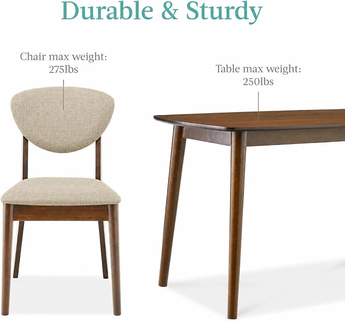 Best Choice Products 5-Piece Dining Set, Compact Mid-Century Modern Table & Chair Set for Home, Apartment w/ 4 Chairs, Padded Seats & Backrests, Wooden Frame - Walnut/Oatmeal - Image 6