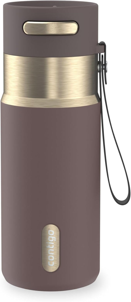 Contigo AutoSeal 16 oz Stainless Steel Vacuum-Insulated Water Bottle with Leakproof Push-Button Spout & Lock, Carry Strap, BPA-Free & Lead-Free, Dishwasher Safe by Unknown
