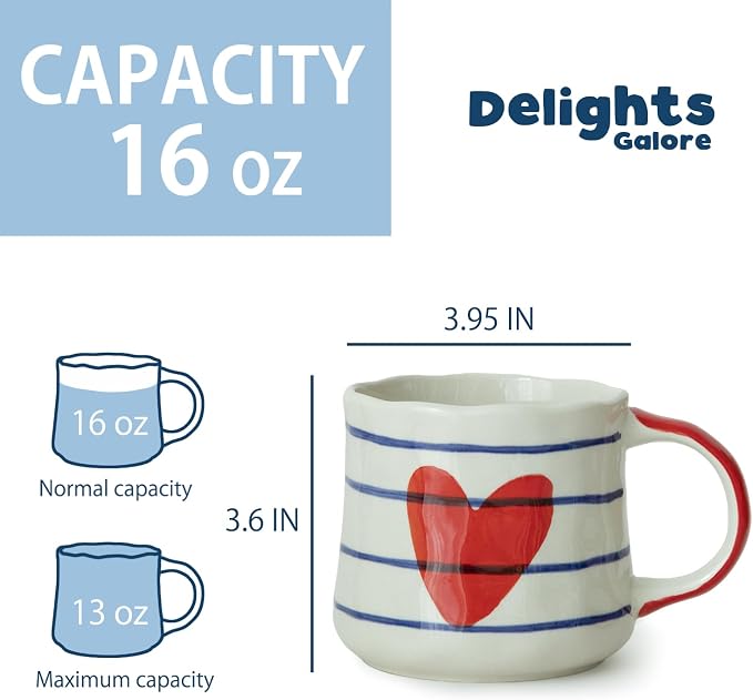 Unique Coffee Mug Gift Set of 4 - Cute 16oz Ceramic Cups with More Amor Por Favor Heart Art, Colorful Handle Tea Mugs, Ideal Birthday or Housewarming Gift for Women & Coffee Lovers - Image 5