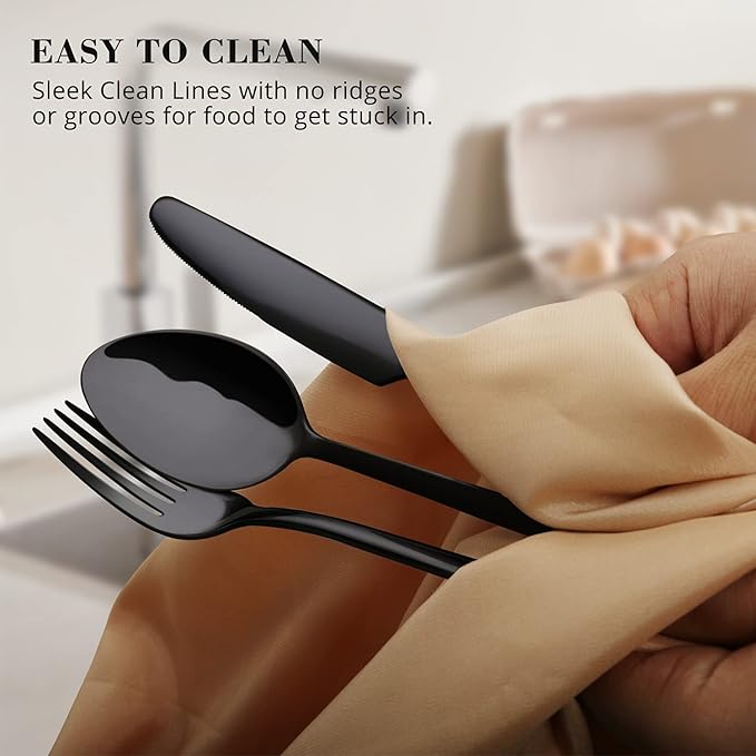 KINGSTONE Black Silverware Set, 20-Piece Flatware Set for 4, 18/10 Stainless Steel Cutlery for Home Kitchen and Restaurant - Image 5