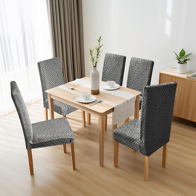 Chair Covers Set of 6,Removable Stretch Jacquard Chair Protectors,Dark Grey | Cat Scratch Resistant Chair Covers for Dining Chairs, Removable Chair Protectors for Dining Room, Kitchen, Hotel, Ceremony - Image 8