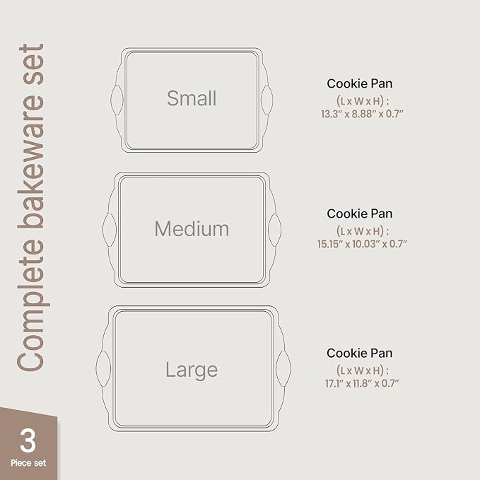 Set of 3 Nonstick Carbon Steel Baking Sheet Pans, White Marble Finish Oven Safe Bakeware Trays, Dishwasher Safe Stackable Easy Clean for Cookies, Pastries & Roasting - Image 2