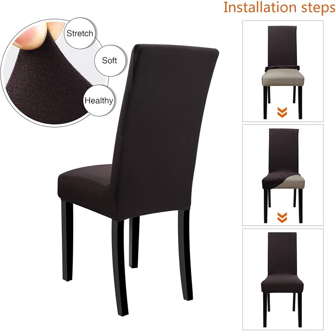 Fuloon 4 Pack Super Fit Stretch Removable Washable Short Dining Chair Protector Cover Seat Slipcover for Hotel, Dining Room, Ceremony, Banquet Wedding Party | Solid Chocolate, Set of 4, Super Fit, Stretch, Removable, Washable, Suits for Hotel, Dining R... - Image 4