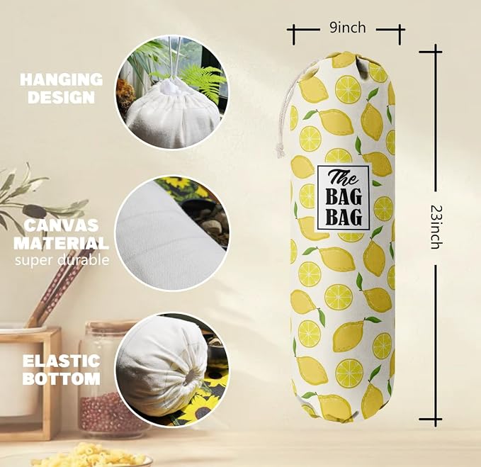 C-1 Lemon Grocery Bags Holder & Organizer - Wall Mount Plastic Bags Storage Container Dispenser - Kitchen Gifts For Women, Family & Friends - Image 3