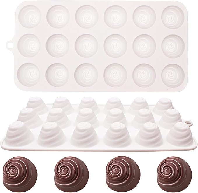 2Pcs 3D Spiral Shaped Silicone Baking Mold, 36-Cavity Nonstick Cream Shaped Cyclone Chocolate Mold for Mousse Cake Decoration, Silicone Spiral Flower Pan Mold for Candy Soap Ice Cube, White by Fchil