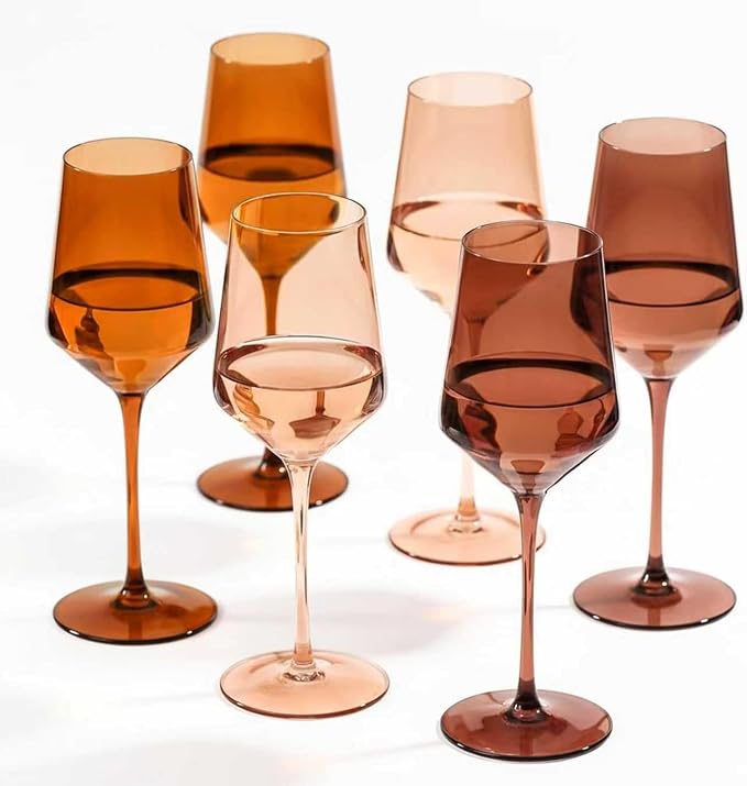 comfit Venus Wine Glasses Set of 6-14oz [Hand-Blown] Maillard-Inspired Amber & Espresso Stemware, Brown Crystal Wine Glasses, Birthday Wedding Housewarming Valentine's Day Gifts by COMFIT