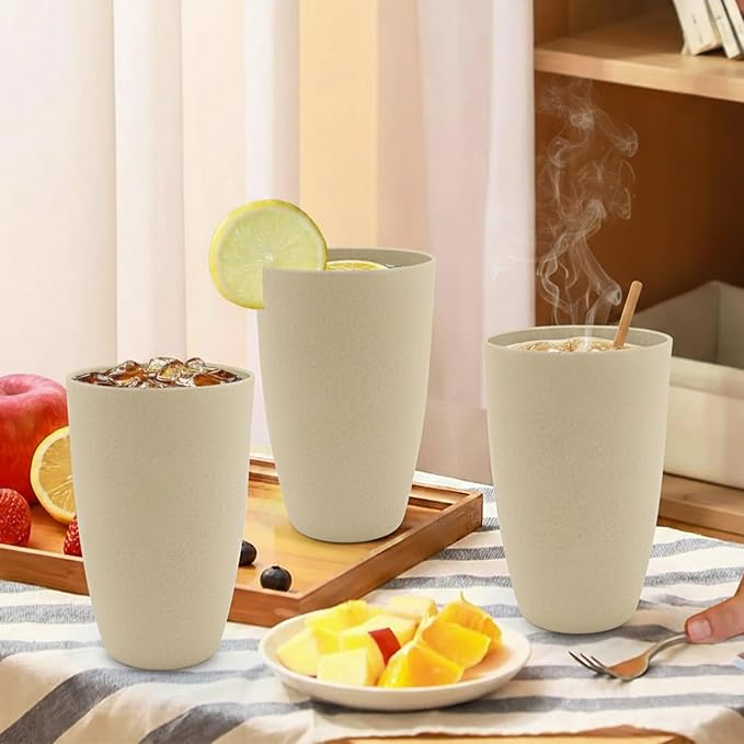Wheat Straw Cups, 20 OZ Large Cups Set of 6, Unbreakable Drinking Cups, Alternative to Plastic Cups Reusable, Dishwasher & Microwave Safe Cups for Kitchen, Plastic Tumblers (Beige) - Image 7