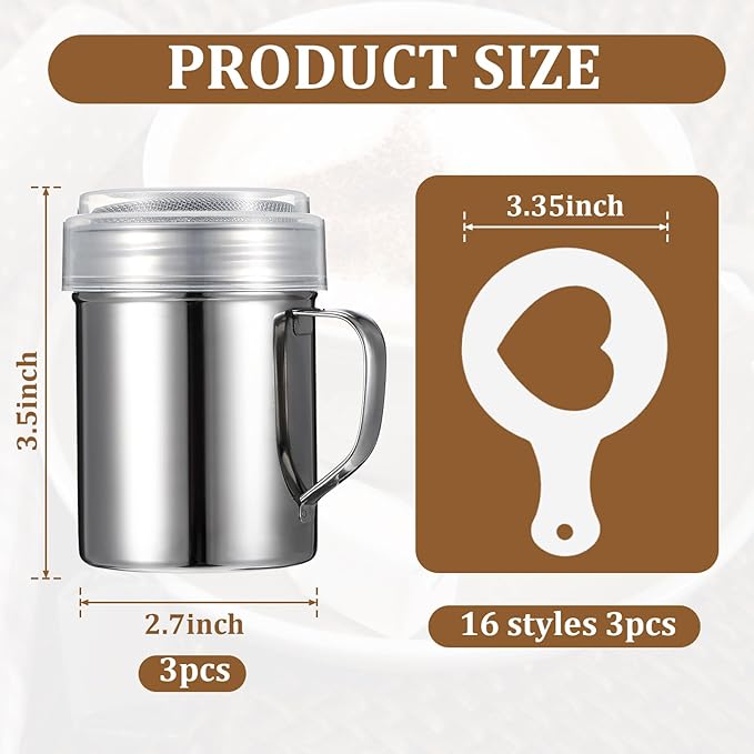 19 Pieces Coffee Decoration Stencils Latte Art Template Coffee Mold Tool with 3 Stainless Steel Shaker and 16 Pieces Stencils Latte Art for Cake Cookie Decorating Oatmeal Cappuccino Hot Chocolate
