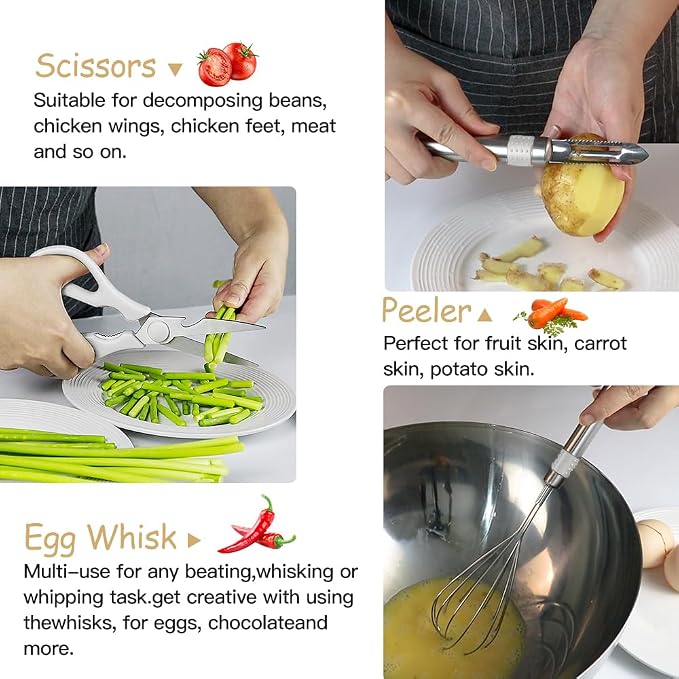 Kitchen Utensil Set-Silicone Cooking Utensils-33 Kitchen Gadgets & Spoons for Nonstick Cookware-Silicone and Stainless Steel Spatula Set-Best Kitchen Tools, Useful Pots (Cream White) - Image 6