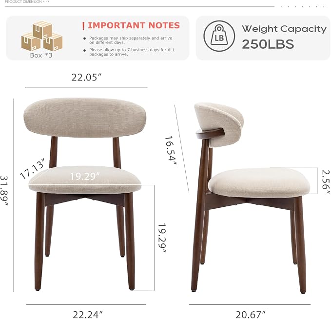COLAMY Wooden Dining Chairs Set of 6, Modern Upholstered Fabric Dining Room Chair, Farmhouse Kitchen Side Chairs with Foot Pegs, Beige - Image 2