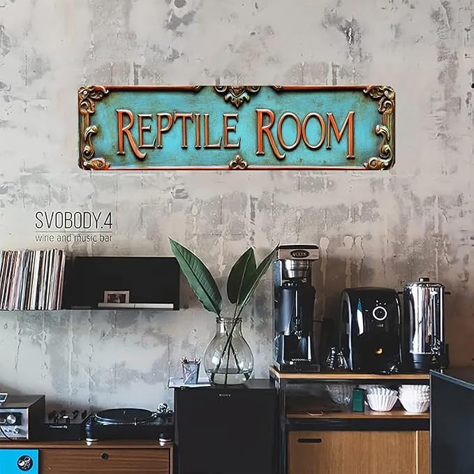 Kexle Vintage Metal Wall Decor Sign 'REPTILE ROOM' Bar Signs 4 x 16 inches - Image 3