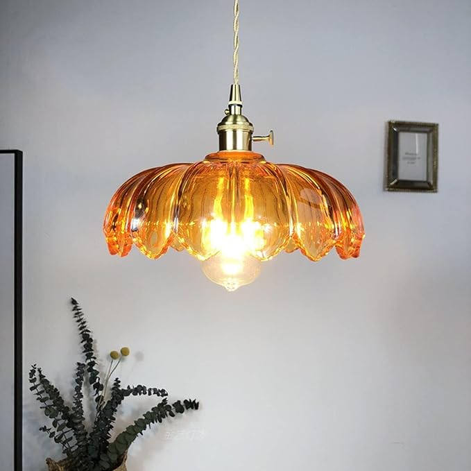 Kitchen Island Pendant Lights, E26 Nordic Pendant Lamp 10.3“ Small Vintage Style Amber Glass Hanging Lighting Fixtures Over Dining Room Table for Bedroom,Bar,Over Sink UL Certified Lighting - Image 5