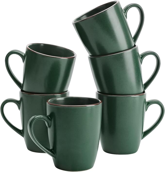 famiware Venus Coffee Mugs for 6, 13 oz Mug Set, Dringking Cup with Handle for Coffee, Tea, Cocoa, Milk, Dark Green by Famiware