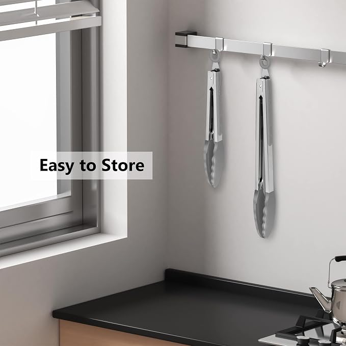 2 Pack Silicone Kitchen Tongs, 9 & 12 Inch, Stainless Steel, Grey | Heat Resistant to 500°F with BPA-free Silicone Tips, Locking Clip and Nonslip Handles for Nonstick Cookware and Grilling - Image 6