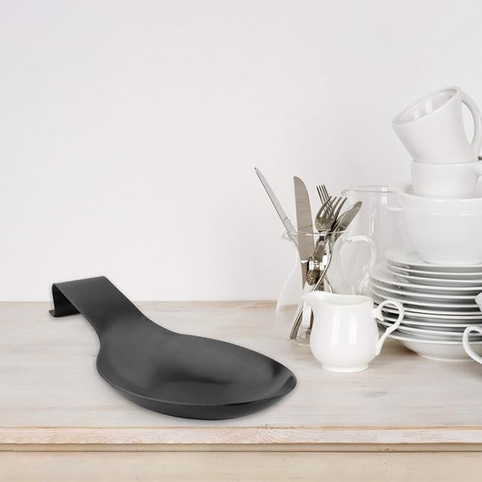 VanlonPro Stainless Steel Spoon Rest, Spatula Ladle Holder, Stainless Steel Utensil Spoon Rest Holder, Brushed Finish, Dishwasher Safe 9.8 x 3.7 Inch (Black 1PC) - Image 3