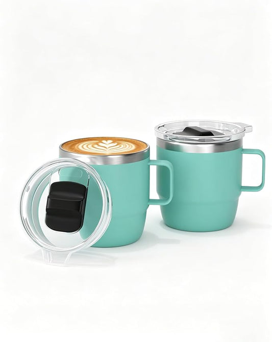 6 oz Stackable Mug, Stainless Steel cup with handle, Vacuum Insulated Espresso/Coffee Mug, shot Glass Set for 2-Piece Set for Coffee, Spirits, Wine, Tea-sea green by ZREGGUR