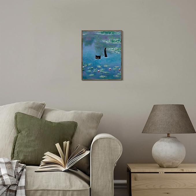 XOCUUI Cat Wall Art Monet Prints Vintage Canvas Wall Art Funny Cat in Water Lilies Posters for Room Bedroom Living Room Bathroom Wall Decor Aesthetic (Size: 11''x14'') - Image 4