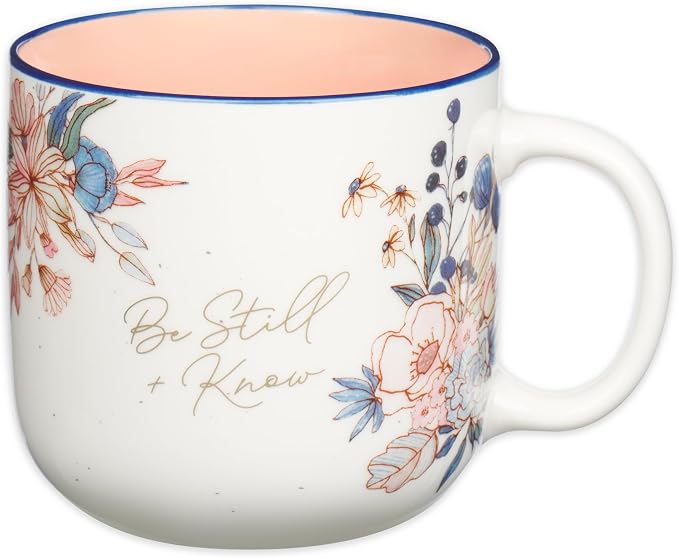 Christian Art Gifts Large Inspirational Ceramic Coffee & Tea Mug for Women: Be Still & Know Encouraging Bible Verse Psalm, Cute Novelty Non-toxic Sturdy Beverage Cup, White/Pink/Blue Floral, 14 oz. by ChristianArtGifts