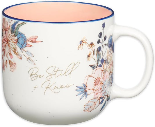 Christian Art Gifts Large Inspirational Ceramic Coffee & Tea Mug for Women: Be Still & Know Encouraging Bible Verse Psalm, Cute Novelty Non-toxic Sturdy Beverage Cup, White/Pink/Blue Floral, 14 oz. by ChristianArtGifts