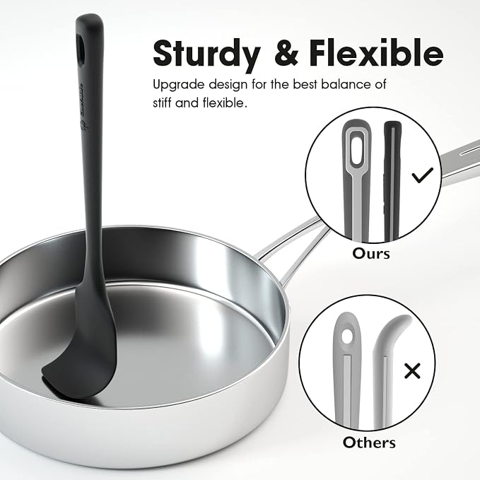 ChefAide 4 Pieces Silicone Spatula Set, Food Grade Rubber Spatula, Upgrade Strong Handle with Ergonomic Grip, Heat Resistant Up to 600°F for Nonstick Cookware, Cooking Baking Mixing, Black (SP4) - Image 3