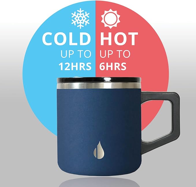 Elemental Insulated Coffee Mug - Triple-Wall Stainless Steel Summit Travel Cup for Hot and Cold Drinks - Thermal Coffee Mug with Lid and Handle for Camping, Office & Travel 12oz - Navy Blue - Image 6