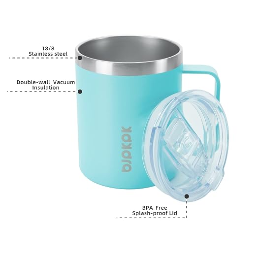 BJPKPK 2PCS Insulated Coffee Mug with Lid, 14oz Stainless Steel Tumbler | Travel Coffee Mug with Handle, Vacuum Insulated Tumbler Cup for Camping, Office, Home, BPA Free Lid, Hot & Cold - Image 2